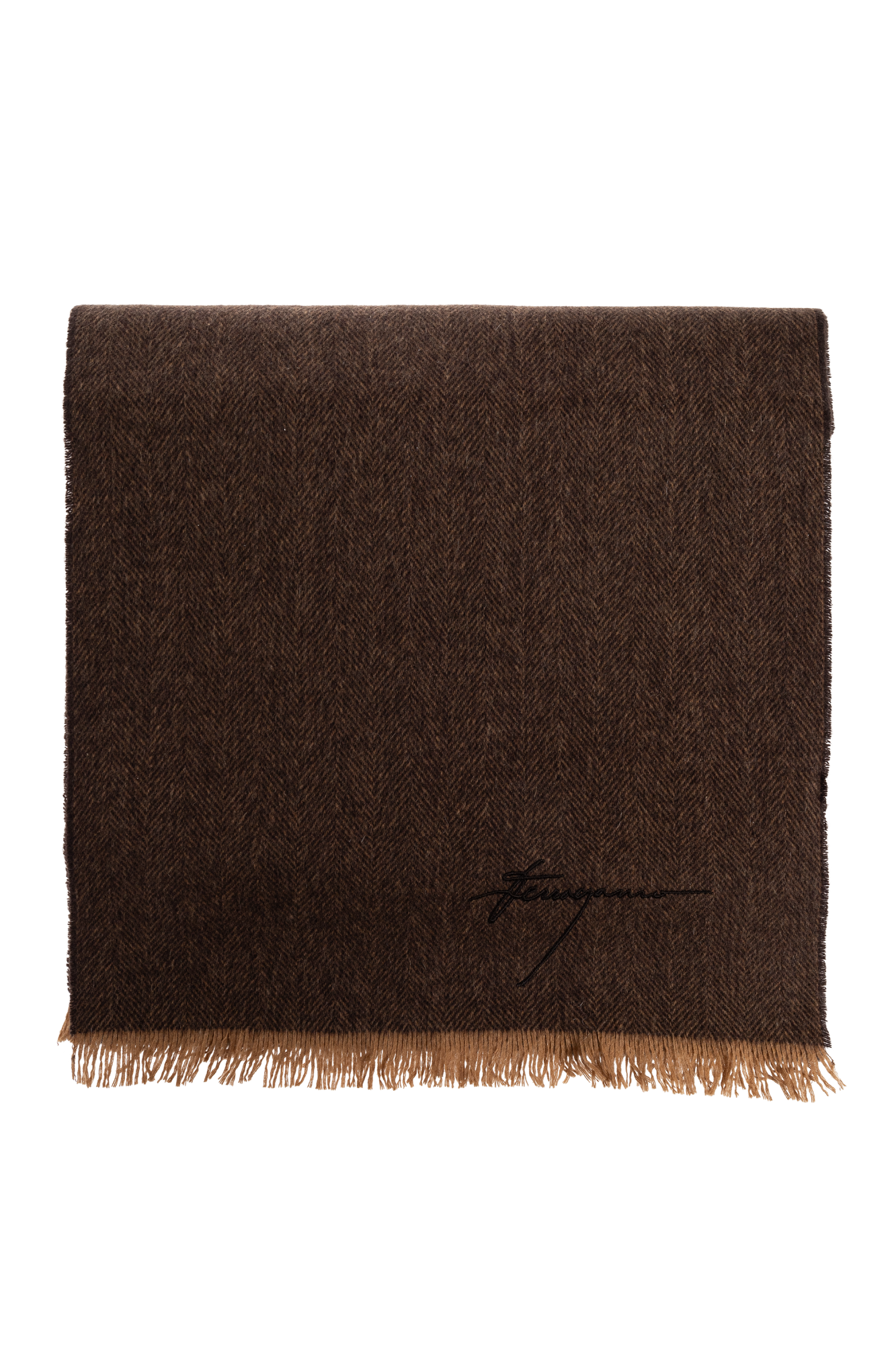 Brown Cashmere scarf with embroidered logo FERRAGAMO - Vitkac AS